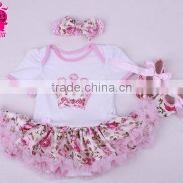 Wholesale 3pcs crown pattern flower princess short sleeve romper sets import from china