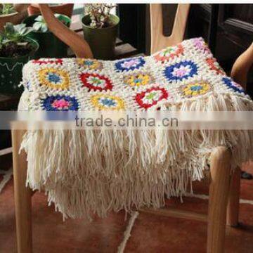 2017 Latest Floral Pattern Mixed Chic Fringed Fancy Hand Crochet Blanket photo-2