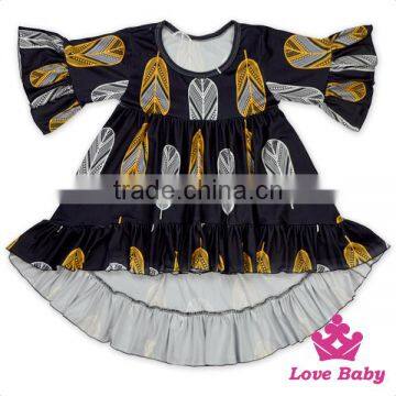 Long Front Long Back Printed Ruffle Fashion Beautiful Toddler Girls' Dress With 2 Pocket Velvet Frock Design photo-2