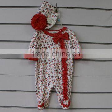cotton lace baby romper set with cap