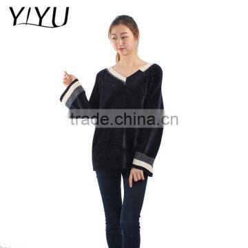 Fashion school uniform pullover color block pagoda sleeve knit sweater