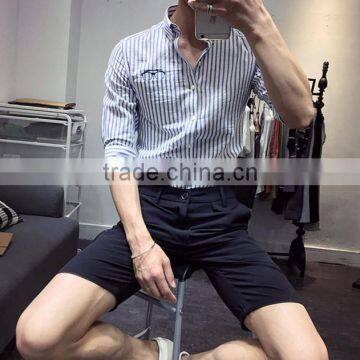 Cultivate One's Morality Men Striped Sleeves Shirts Washed Cotton Embroidery photo-2