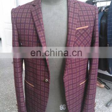 Men's Burgundy Check Classic Fashion Suits Business Suits Tuxedo Blazer Classic Suit Slim fit Formal Suit