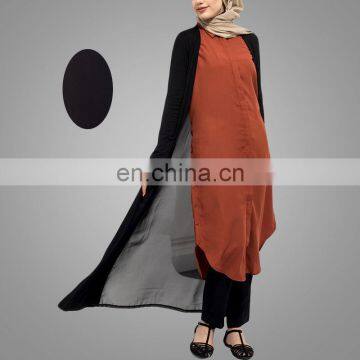 Fashion Muslim Clothing Women Cardigan Chiffon Blouse Black Long Kimono Ladies Kimono Islamic Wear Black Open Front Cardigan photo-4