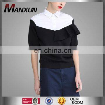 Ladies Uniform Blouses Cool Fashion Blouses Long Sleeve Joint Knitted Blouses for Women