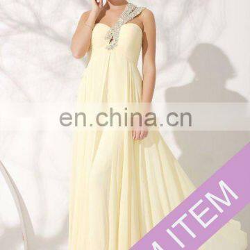 2012 chiffon one shoulder long yellow prom dress