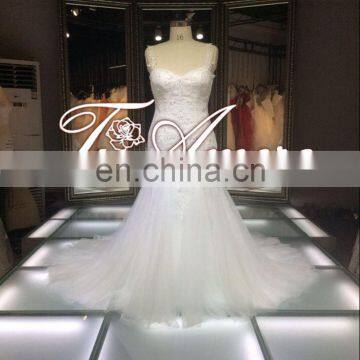 1A051cx Charming Lace Up Appliqued Sweetheart Spaghetti Srtaps Floor-lenghti Sweep Train Mermaid Wedding Dress 2016 photo-3