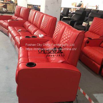 Top Grain Red Leather Cinema Sofa With Cool Cupholder,electric Home Theater Sofa photo-3