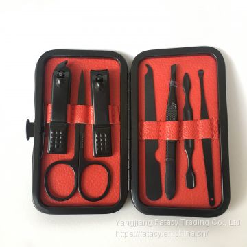 7pcs Black Coated Nail Clipper Set In Leather Case