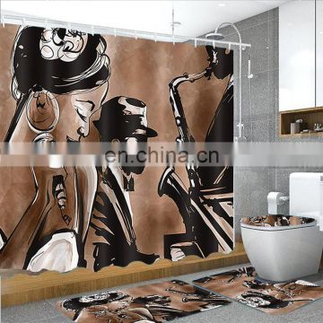 2020 Top sale black African American woman singer toilet cover shower curtains set