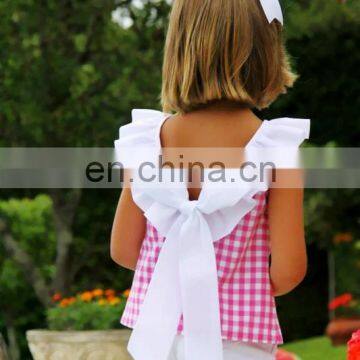 Girls Pink Summer Outfit Toddler Grid Tops + White Shorts Set Spring Summer for 1-6T photo-2