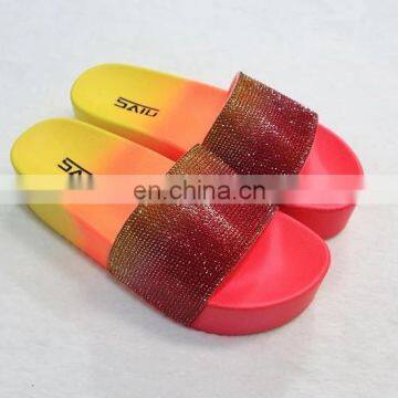 RTS New Lady High Heel Multi Color Sandals Women High Heel Rainbow Flat Form Shoes Summer Wedge Sandals Slippers With Diamond photo-4