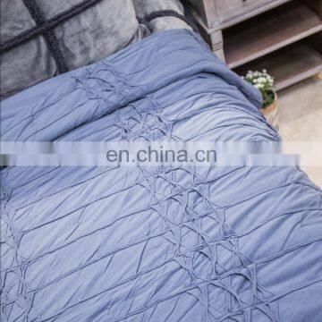 Washable Durable Navy Solid Color Quilt 100%cotton Coverlet Bed-cover With Pinch Pleated Ruffled photo-2