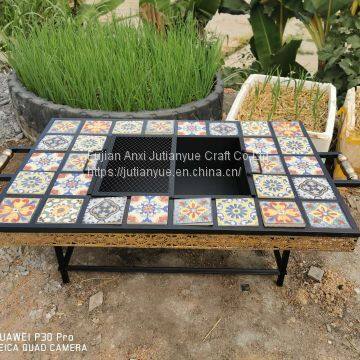 Ceramic Tile Mosaic Parquet Outdoor Rectangular Fire Pit Table photo-5