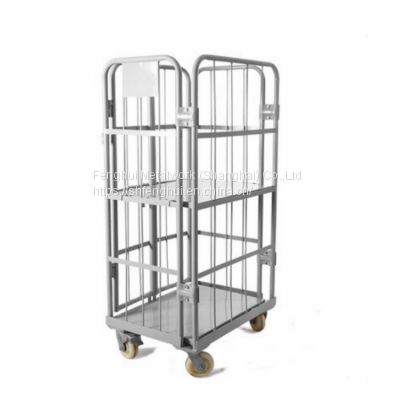 Warehouse heavy duty metal wire mesh trolley demountable roll containers rolling wire carts steel pallet