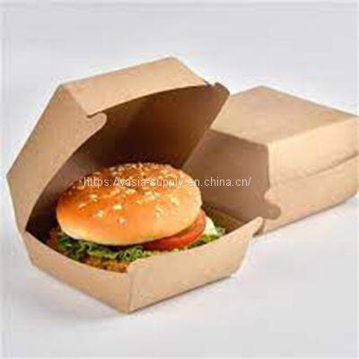 Compostable Burger Box Kraft Brown Food Packaging Paper Cardboard Disposable Burger Takeaway Boxes