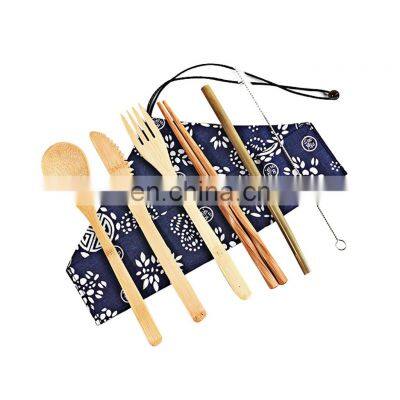 Portable Bamboo Handle Cutlery Travel Eco-Friendly Fork Spoon Set Include Reusable Bamboo Tube Cutlery Slice Fork Spoon Straw photo-4