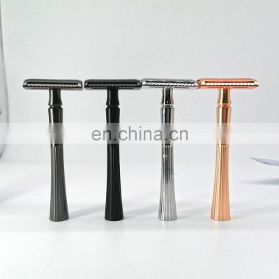 Mens Straight Razor New Razor Head Rose Gold Chrome Black Handles Double Edge Shaving Safety Razor