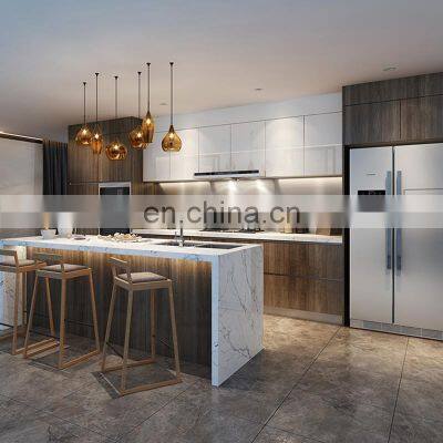 Free 3D Customized High Gloss White Flat Panel Door Cheap Modular Design PVC Modern Kitchen Cabinets