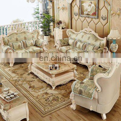 European style antique living room furniture fabric carved sofa sets