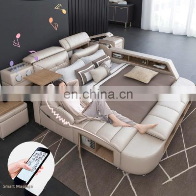 luxury design leather massage soft bed modern bed room furniture king size soft smart beds