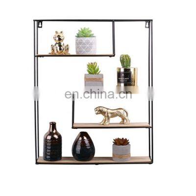 black MDF wooden iron four layer square style wall mount shelf perfect Decor for any room