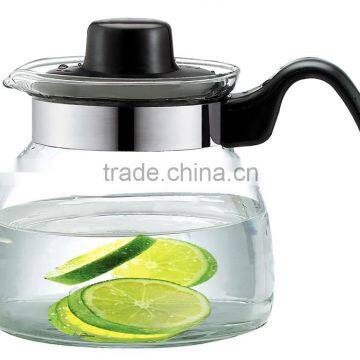 pyrex glass water pot, clear glass cooking tea pot, fancy water glass bottle with plastic handle