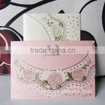 Tracing Paper Gold Rose Embossed Custom Fold Wedding Invitation Covers