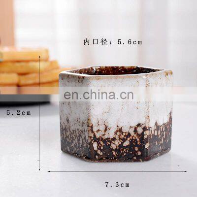 Wholesale Succulent Small Hexagonal Mini Ceramic Pot Kiln Flow Glaze Garden Pot