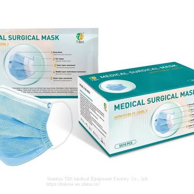 3 Ply ASTM F2100-L3 Medical Surgical Mask Approved by FDA in U.S.A, have 510K number and meets the requirements of ASTM F2100-L3