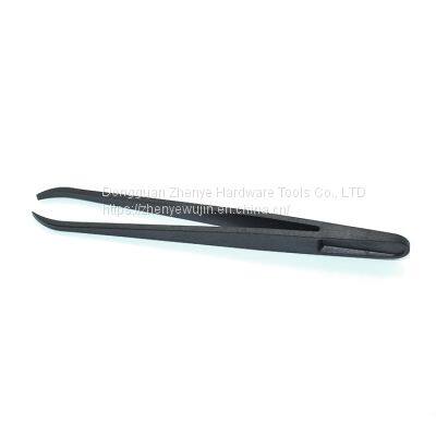 Plastic tweezers black flat head elbow pointed flat nose round head plastic anti-static tweezers carbon fiber tweezers 93304