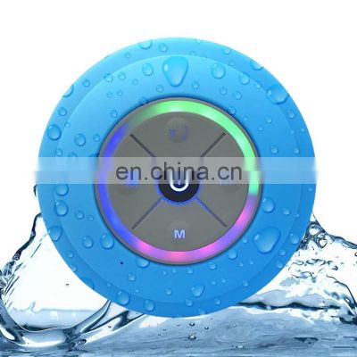 Portable LED Light Subwoofer waterproof Shower Music Sucker Speakers Wireless BT Speaker with Mic