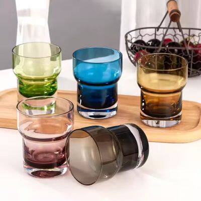 Vintage Coffee Mug Glassware Wine Ice Beer Mug Drinkware Smoothie Cups Creative Stackable Colored Glass Cup