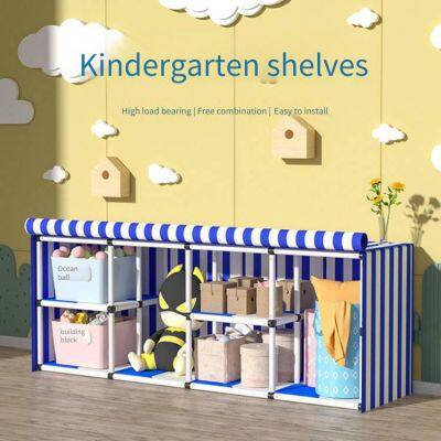 outdoor rainproof cloth storage rack for building blocks and toys in kindergartens, a multi-functional movable and freely combinable cabinet