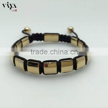 FLAT BEADS POLISHED 316L STAINLESS STEEL SQUARE BRACELET LOGO ACCEPT 18K GOLD PLATED weaving beads jewellery MIX COLOR