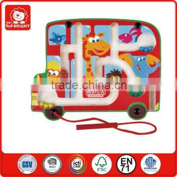 top selling kids red bus shape animal design games board metal beads educational toys magnetic building game