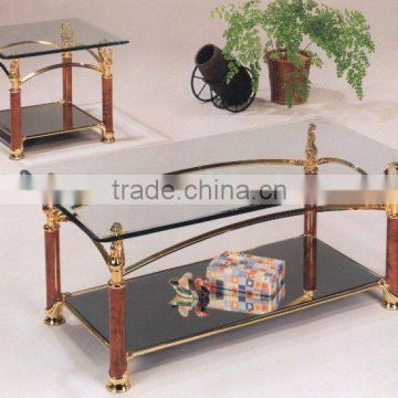 Coffee table set/ Glass Cafe Table and End Table with golden legs