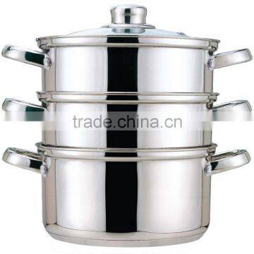 3 Layers Satin Polished Stainless Steel Steam Pot With Welded Handles photo-3