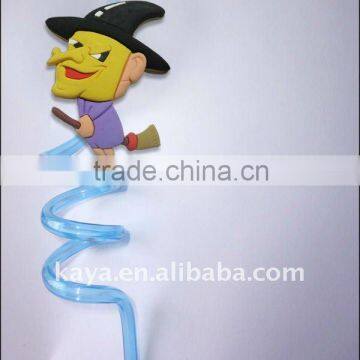 Promotional PVC 3d food grade cartoon straw for Halloween gifts