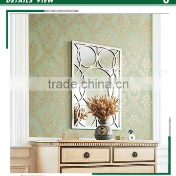 popular heavy embossed pvc coated wallpaper, venice green royal damask wall paper for tv background wall , decorative wall cover