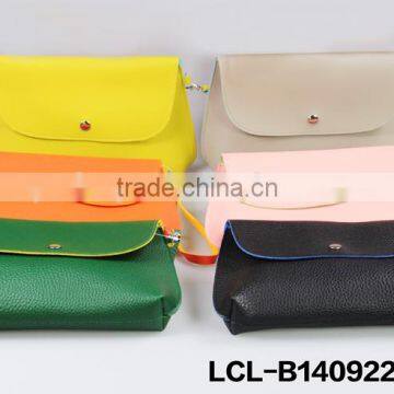 LCL -B1409223-A raw cut bi color pvc semi pu cluth envelope cosmetic bag doument holder mini pad pouch