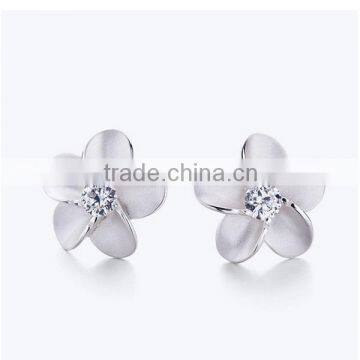 Jewelry Women Sterling Silver Cubic Zirconia Flower Stud Earring