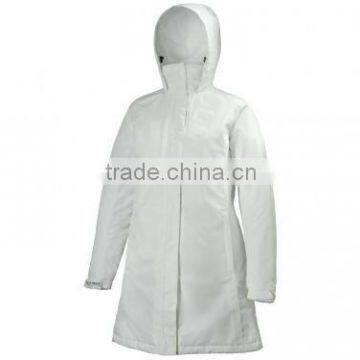 White-Stylish Storm Technical waterproof parka for ladies zipper -up waterproof coat with concealed hood