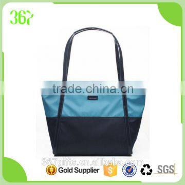 Waterproof Nylon Canvas Magnetic Snap Handbag with Shiny Leather Handle