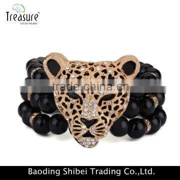 2016 Black glass beads pearl gold plating alloy animal bracelet fashion jewelry