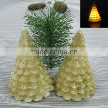 Gold powder coated decorated live mini led christmas tree candle