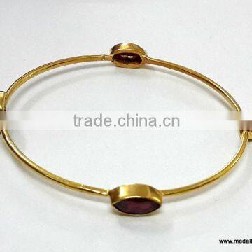 Garnet Facet Marquise Brass Gold Plated Bangles, Brass Gemstone Bangle, Fashionable Gemstone Bangle