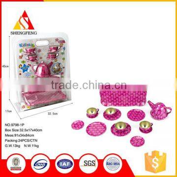 Children happy play metal tin pink tea cup toy set