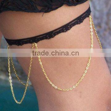 Women Gold Thigh Leg Metal Layers Tassel Chain Strand Fashion Body Jewelry photo-2