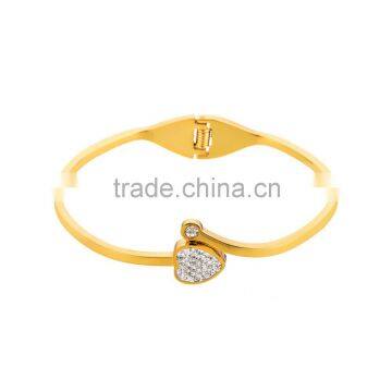 Shiny gold new heart design women stainless steel cuff bangle